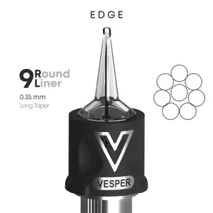 Тату картриджі VESPER EDGE 9RL 0.35 Round Liner Long Taper - 1 Картридж купить