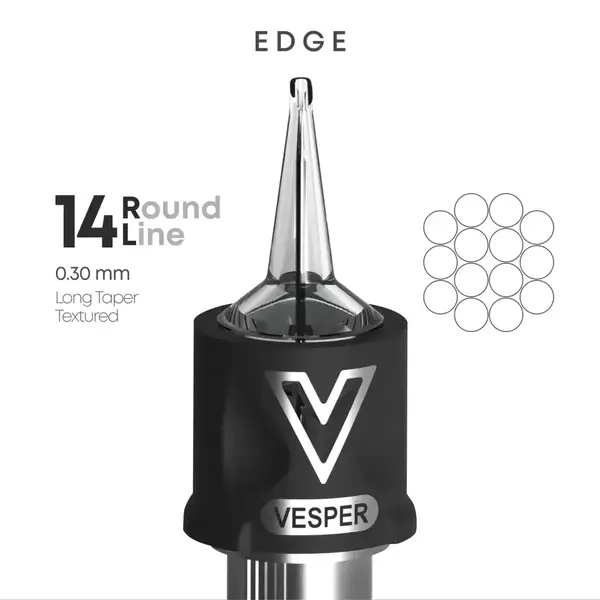 Тату картриджі VESPER EDGE 14RL 0.30 Round Liner Long Taper - 1 Картридж купить недорого в Украине, фото 22427