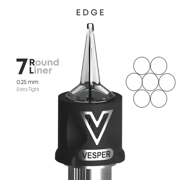 Тату картриджі VESPER EDGE 7RL 0.25 Round Liner Extra Tight - 1 Картридж 22466