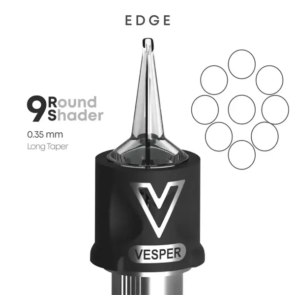Тату картриджі VESPER EDGE 9RS 0.35 Round Shader Long Taper - 1 Картридж купить недорого в Украине, фото 22513