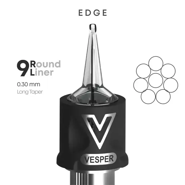 Тату картриджі VESPER EDGE 9RL 0.30 Round Liner Long Taper - 1 Картридж купить недорого в Украине, фото 22422