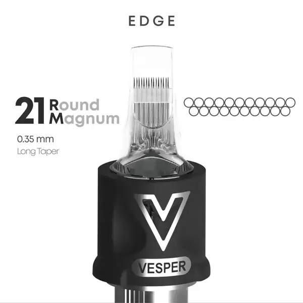 Тату картриджі VESPER EDGE 21RM 0.35 Round Magnum Long Taper - 1 Картридж купить недорого в Украине, фото 22571