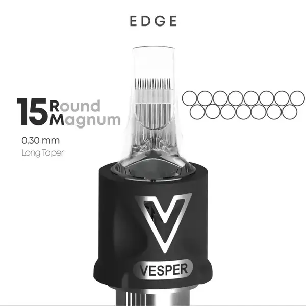 Тату картриджі VESPER EDGE 15RM 0.30 Round Magnum Long Taper - 20 Картриджів 22536