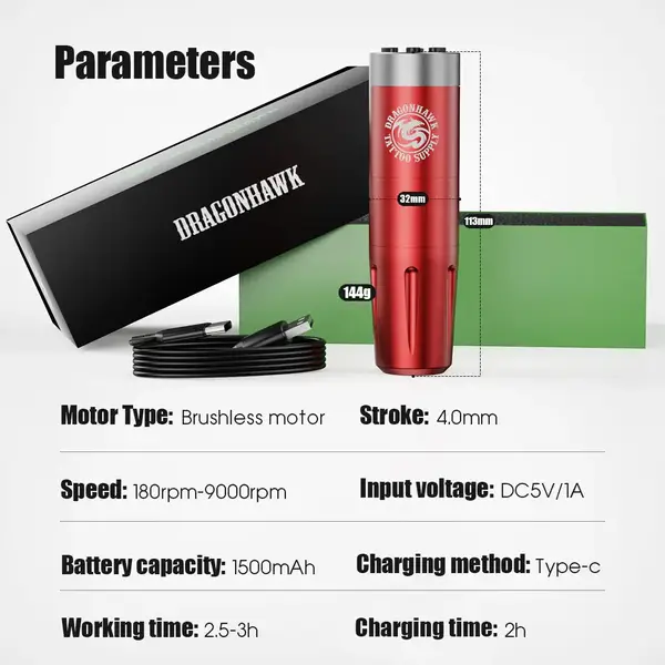 Бездротова тату машинка DragonHawk X8 Black 35260