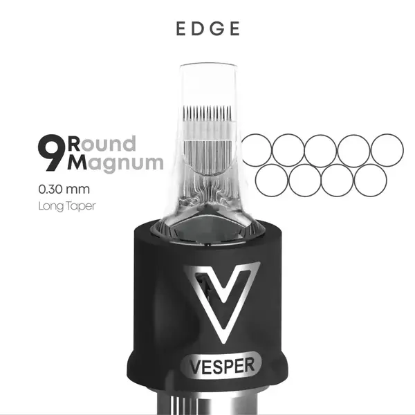Тату картриджі VESPER EDGE 9RM 0.30 Round Magnum Long Taper - 20 Картриджів купить недорого в Украине, фото 22527