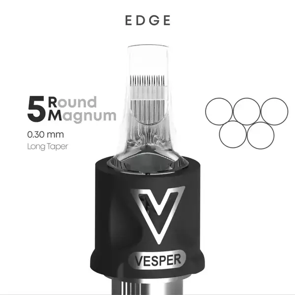 Тату картриджі VESPER EDGE 5RM 0.30 Round Magnum Long Taper - 1 Картридж купить недорого в Украине, фото 22520