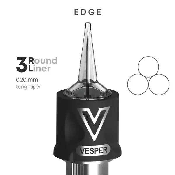 Тату картриджі VESPER EDGE 3RL 0.20 Micro Round Liner Long Taper - 1 Картридж купить недорого в Украине, фото 22477