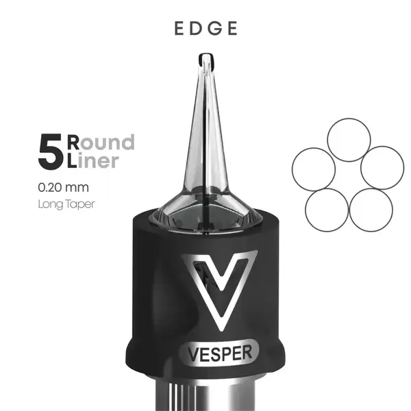 Тату картриджі VESPER EDGE 5RL 0.20 Micro Round Liner Long Taper - 20 Картриджів 22481
