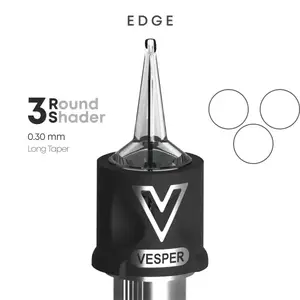 Тату картриджі VESPER EDGE 3RS 0.30 Round Shader Long Taper - 20 Картриджів