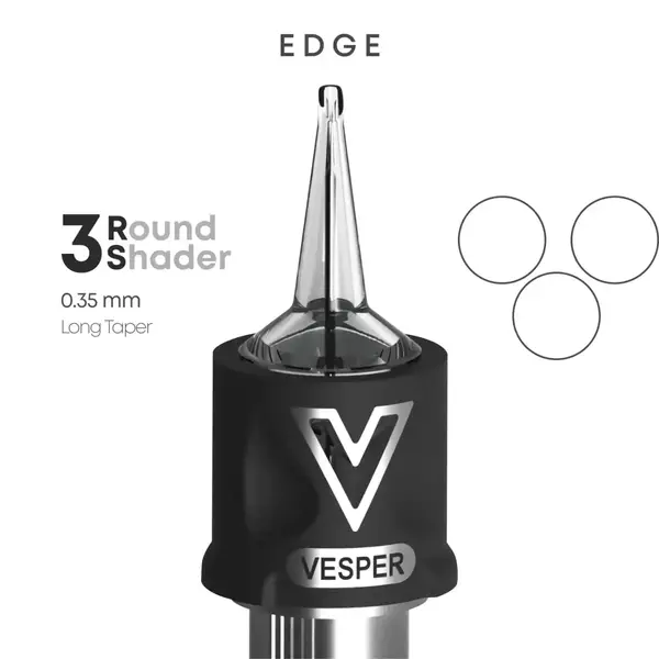 Тату картриджі VESPER EDGE 3RS 0.35 Round Shader Long Taper - 1 Картридж 22504