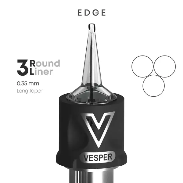 Тату картриджі VESPER EDGE 3RL 0.35 Round Liner Long Taper - 20 Картриджів 22449