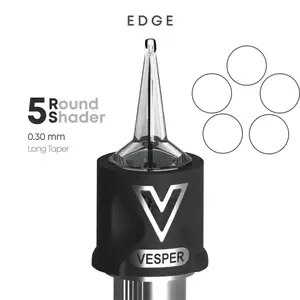 Тату картриджі VESPER EDGE 5RS 0.30 Round Shader Long Taper - 1 Картридж