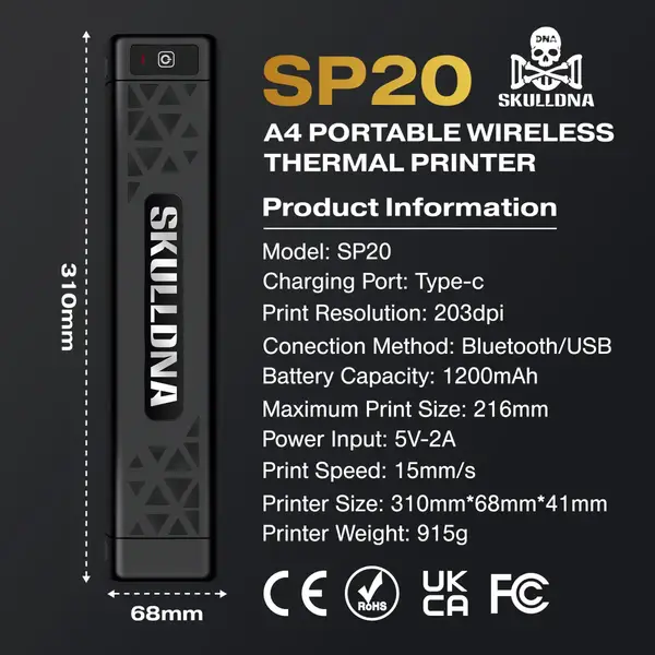 Беспроводной термо тату принтер AVA SKULLDNA SP20 Wireless Tattoo Printer купить недорого в Украине, фото 40647