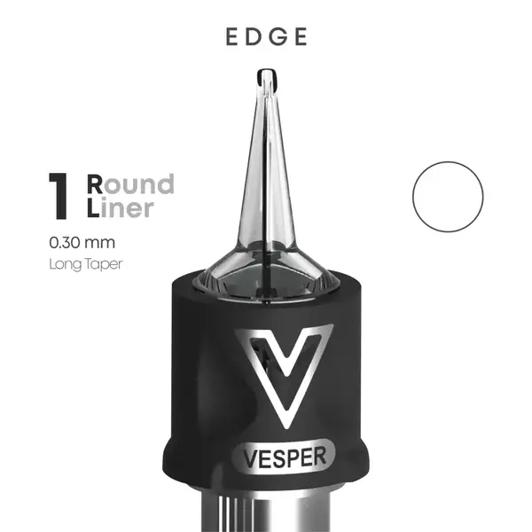 Тату картриджі VESPER EDGE 1RL 0.30 Round Liner Long Taper - 20 Картриджів 22410