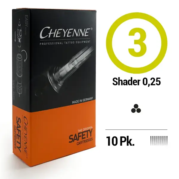 Картриджи 3 Round Shader Cheyenne Safety Black (Окраска) (20 Картриджей (Упаковка)) купить недорого в Украине, фото 9551