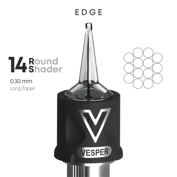 Тату картриджі VESPER EDGE 14RS 0.30 Round Shader Long Taper - 20 Картриджів 22499