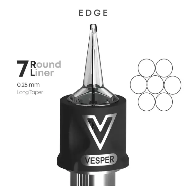 Тату картриджі VESPER EDGE 7RL 0.25 Round Liner Long Taper - 1 Картридж купить недорого в Украине, фото 22442