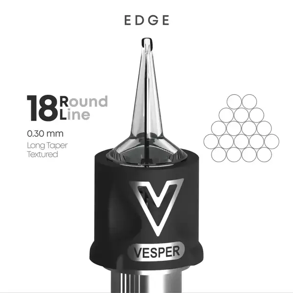 Тату картриджі VESPER EDGE 18RL 0.30 Round Liner Long Taper - 1 Картридж 22430