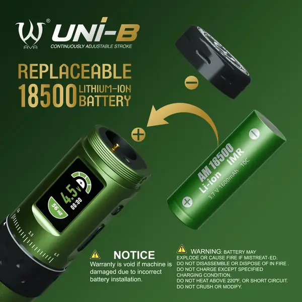 Беспроводная модульная тату машинка UNI B by AVA Rotary Green купить недорого в Украине, фото 39506