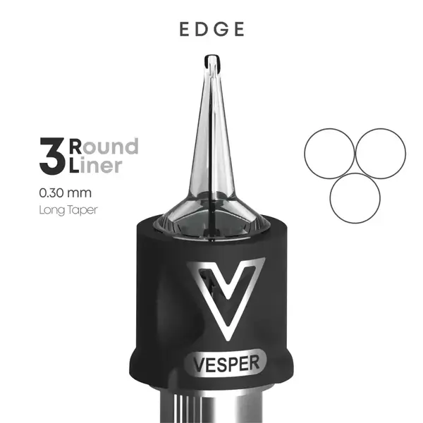 Тату картриджі VESPER EDGE 3RL 0.30 Round Liner Long Taper - 20 Картриджів купить недорого в Украине, фото 22413