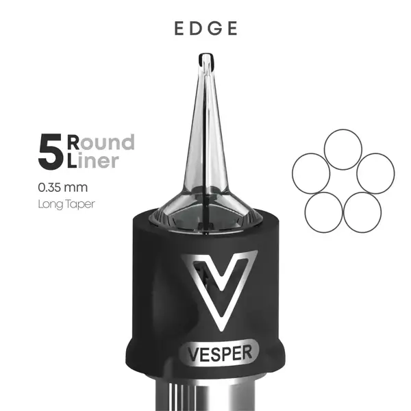 Тату картриджі VESPER EDGE 5RL 0.35 Round Liner Long Taper - 1 Картридж купить недорого в Украине, фото 22451